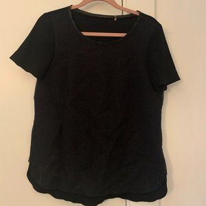 Tahari Black Short Sleeve Blouse in Silk/Knit